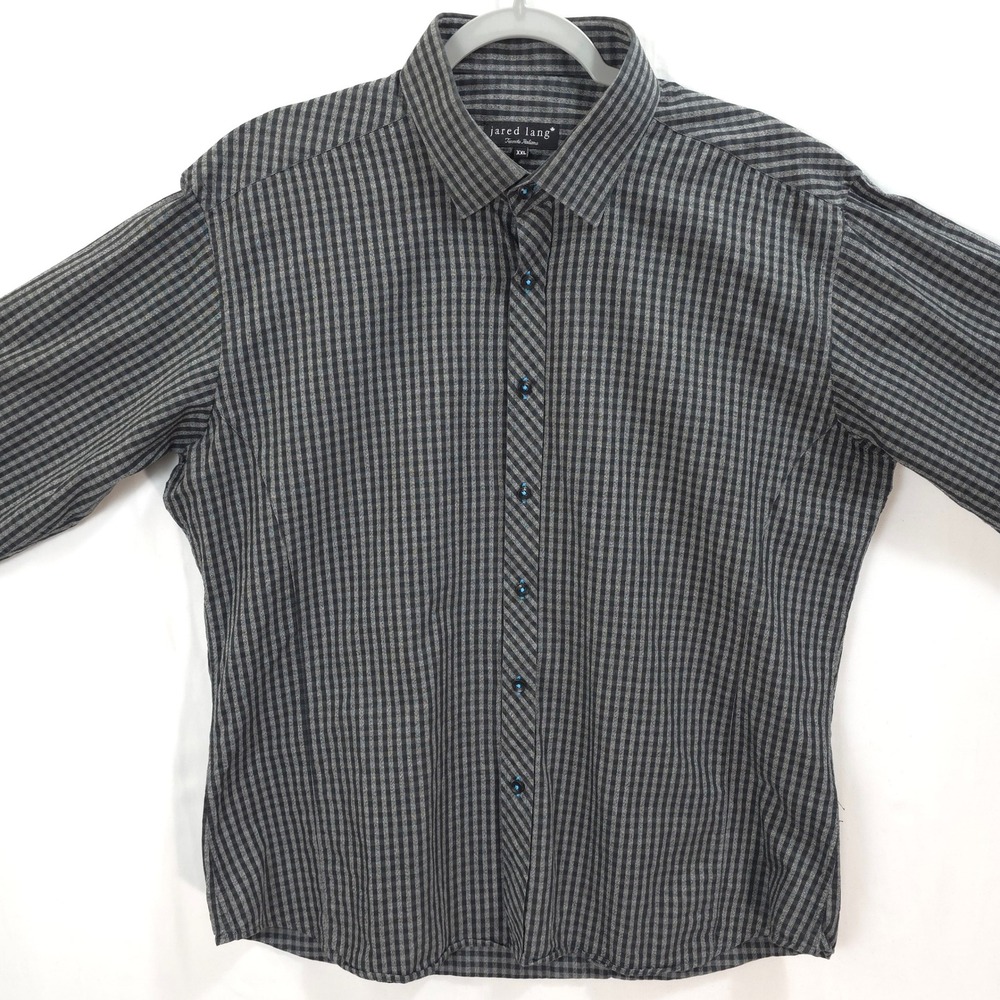 Jared Lang Gray Black Mini Check Button Up Shirt Men's XXL Cotton Dark Academia‎